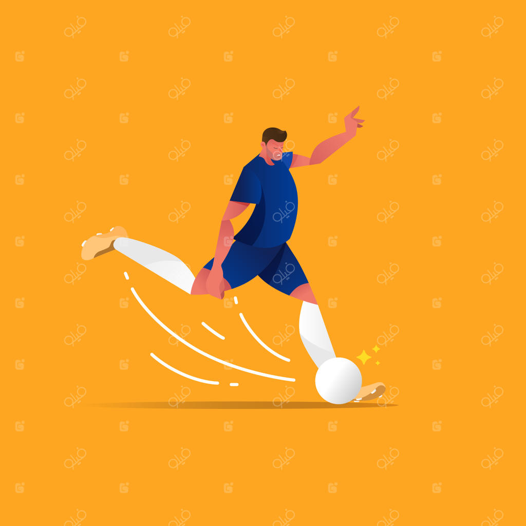 بازیکن فوتبال زمین‌خورده توپ را شوت کرد