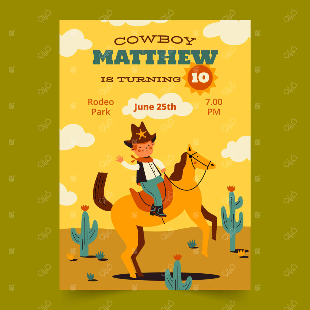 دعوتنامه مهمانی کابوی با طراحی دستی