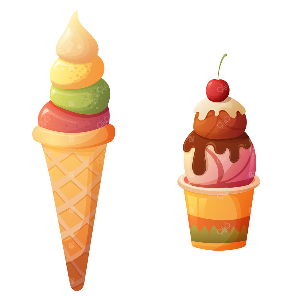 بستنی در قیف نانی با طعم‌های تابستانی و بستنی در لیوان