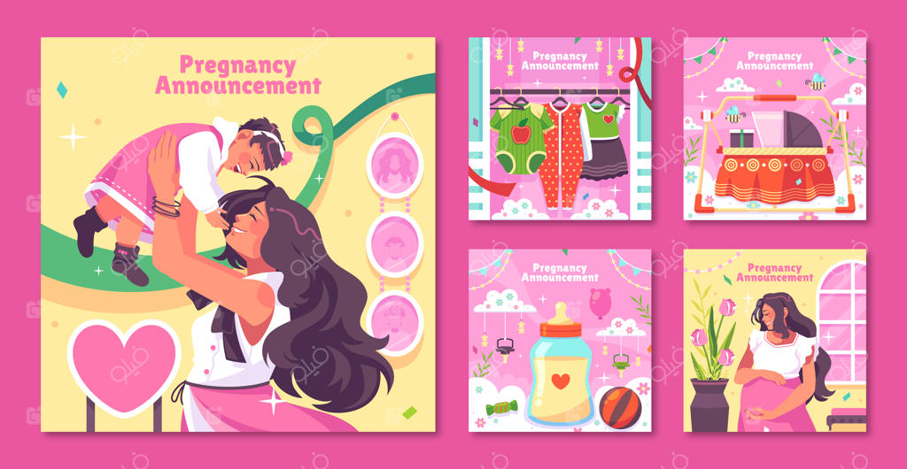 پست‌های اعلام بارداری با طراحی آبرنگ برای اینستاگرام