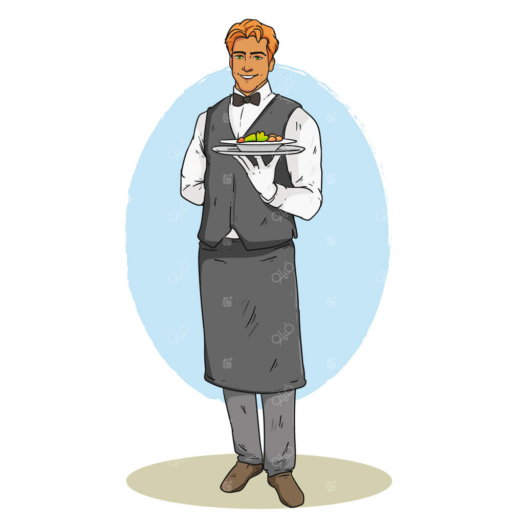 طرح کارتونی پیشخدمت با دست طراحی شده