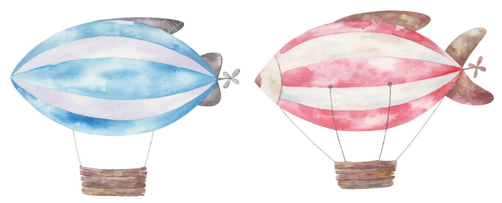 مجموعه‌ای از کشتی‌های هوایی با راه‌راه‌های قرمز و آبی - تصویر بامزه