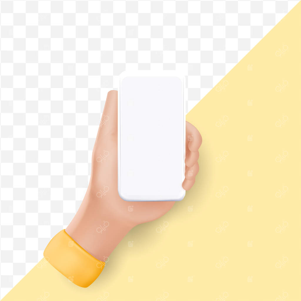 دست کارتونی سه‌بعدی گوشی هوشمند را نگه داشته است.