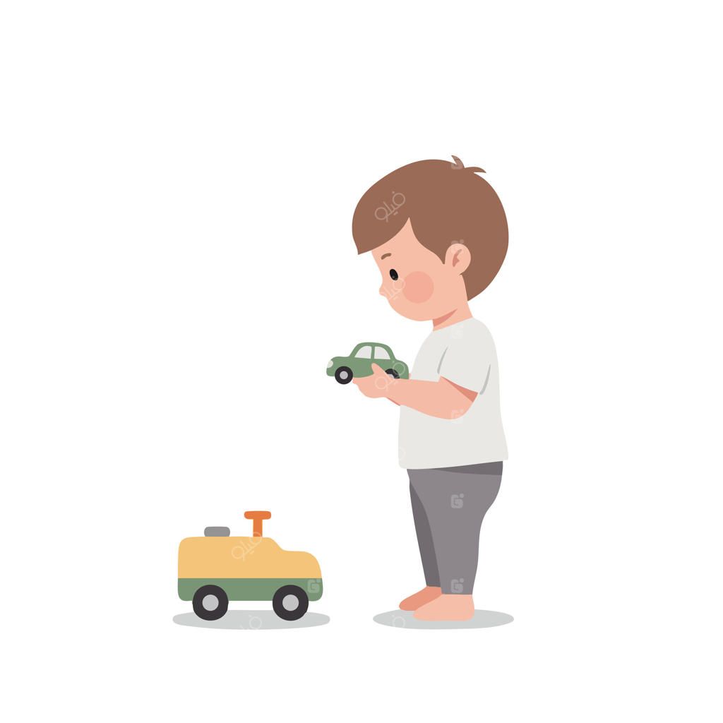 پسر بچه‌ای که با ماشین‌های اسباب‌بازی بازی می‌کند، در یک تصویر ساده برای کودکان و فعالیت‌های سرگرم‌کننده دوران کودکی