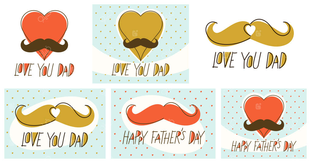 قلبی با سبیل‌ها نماد پدرانه بامزه، مجموعه کارت‌های تبریک روز پدر به سبک ساده و شیک، دوستت دارم پدر.