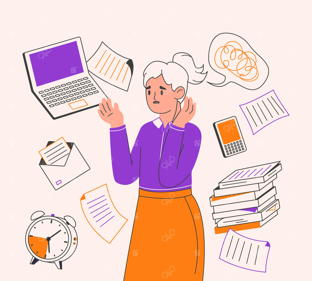 کاراکتر مضطرب و پر استرس در دفتر کار - تصویرسازی برداری ساده و تخت