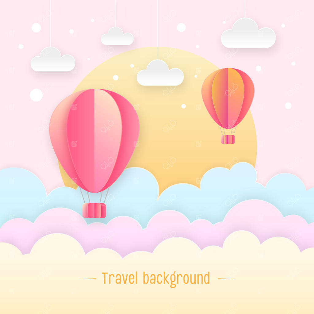 پس‌زمینه سفر با بالن هوای گرم از جنس کاغذی