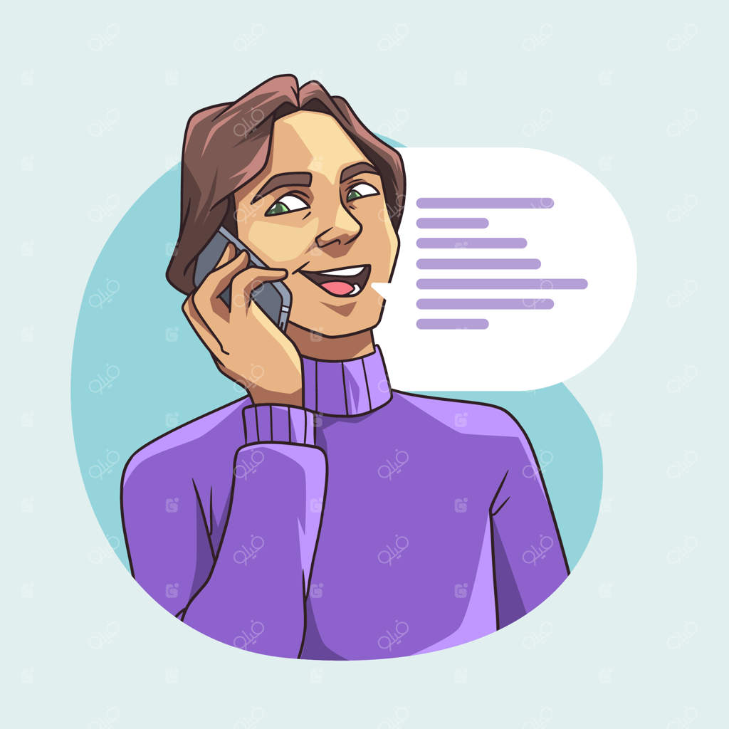 تصویرسازی افراد در حال مکالمه تلفنی به صورت دست‌کشیده