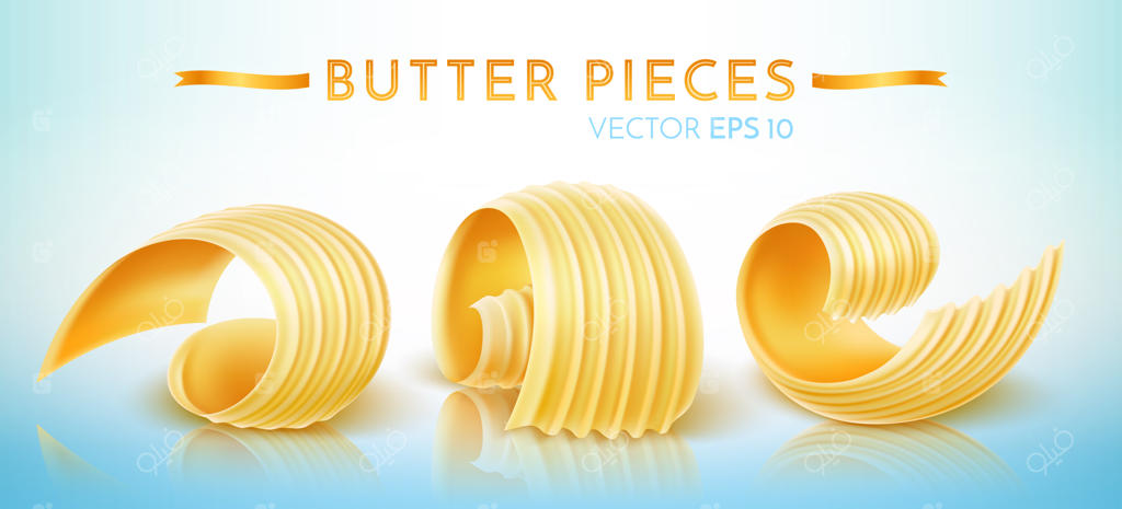 تکه‌های کره، مارگارین، اسپرد و محصولات لبنی: تصویرسازی وکتور واقع‌گرایانه.