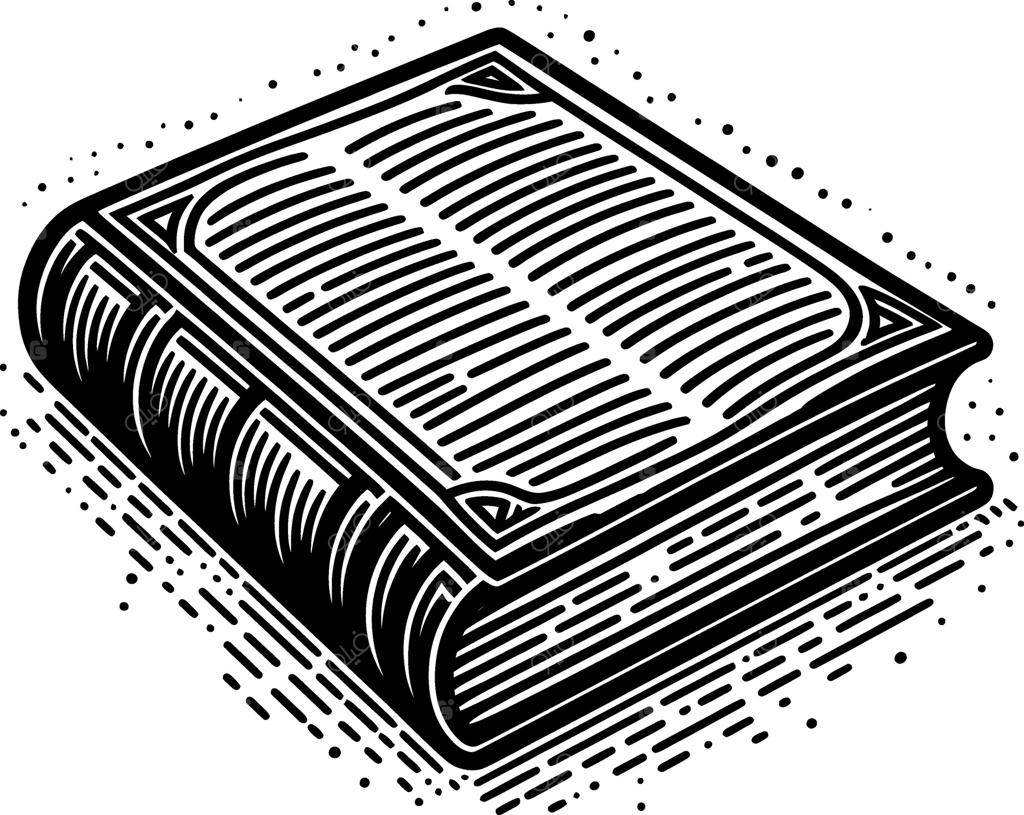 طرح سیاه کتاب به سبک خطی، طراحی دستی سیلوئت کتاب روی زمینه سفید