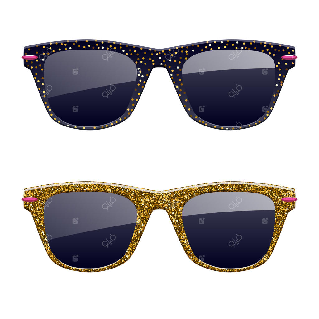 مجموعه‌ای از آیکون‌های عینک آفتابی با زرق و برق طلایی - لوازم جانبی شیک و مد روز.