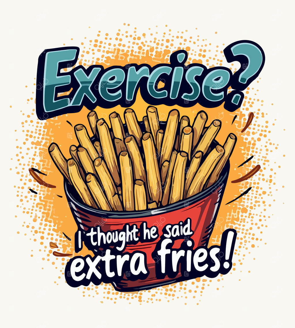 تبلیغ ورزش نوشته‌شده روی سبد سیب‌زمینی سرخ‌کرده