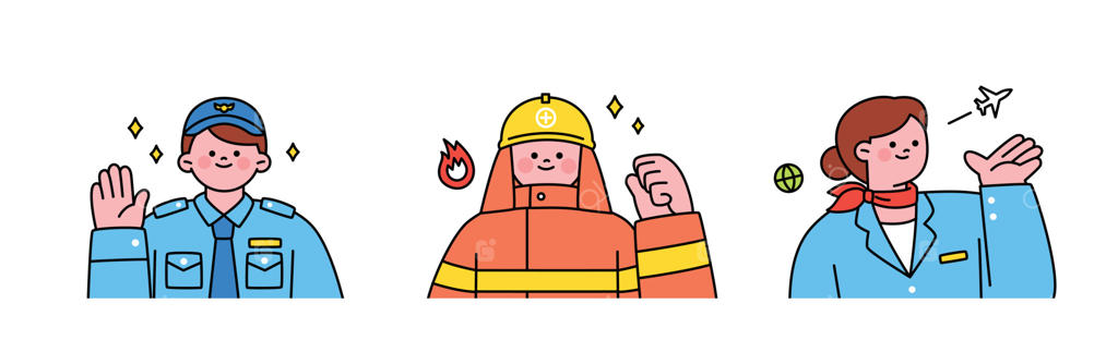 روز کارگر؛ مردمانی که برای رفاه جامعه کار می‌کنند. شخصیت‌هایی در لباس فرم پلیس، آتش‌نشان و مهماندار هواپیما.