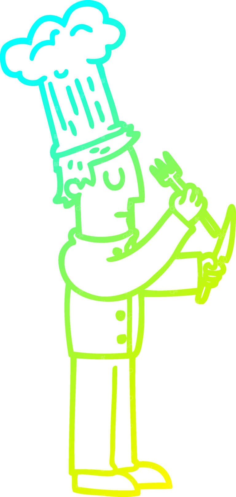 سرآشپز کارتونی با چاقو و چنگال - طراحی خطی ساده