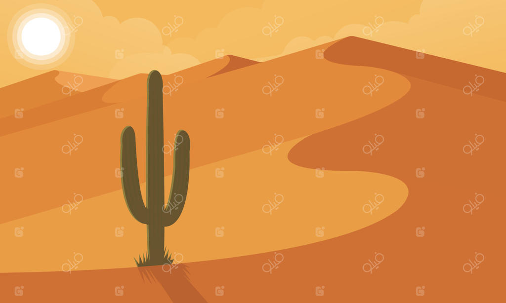 منظره شگفت‌انگیز بیابان با یک کاکتوس باشکوه - طرح برداری حرفه‌ای