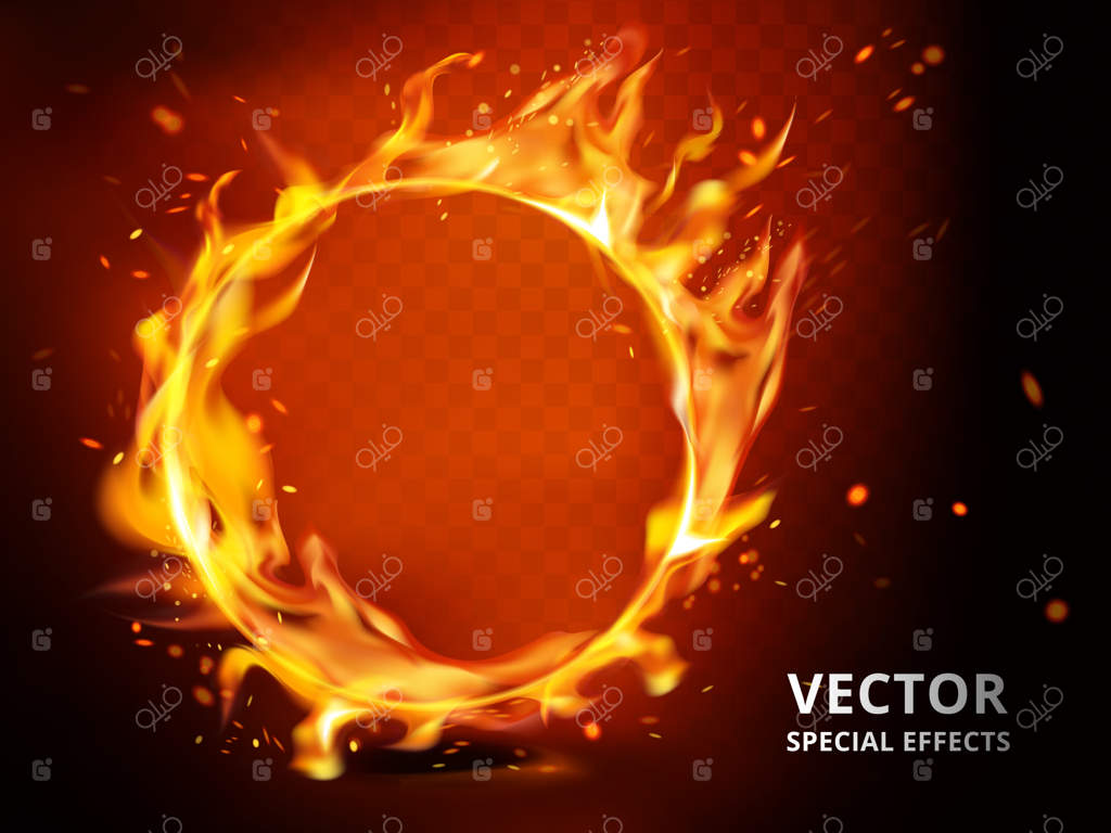 عنصر حلقه آتشین برای استفاده به عنوان افکت ویژه، پس‌زمینه قرمز