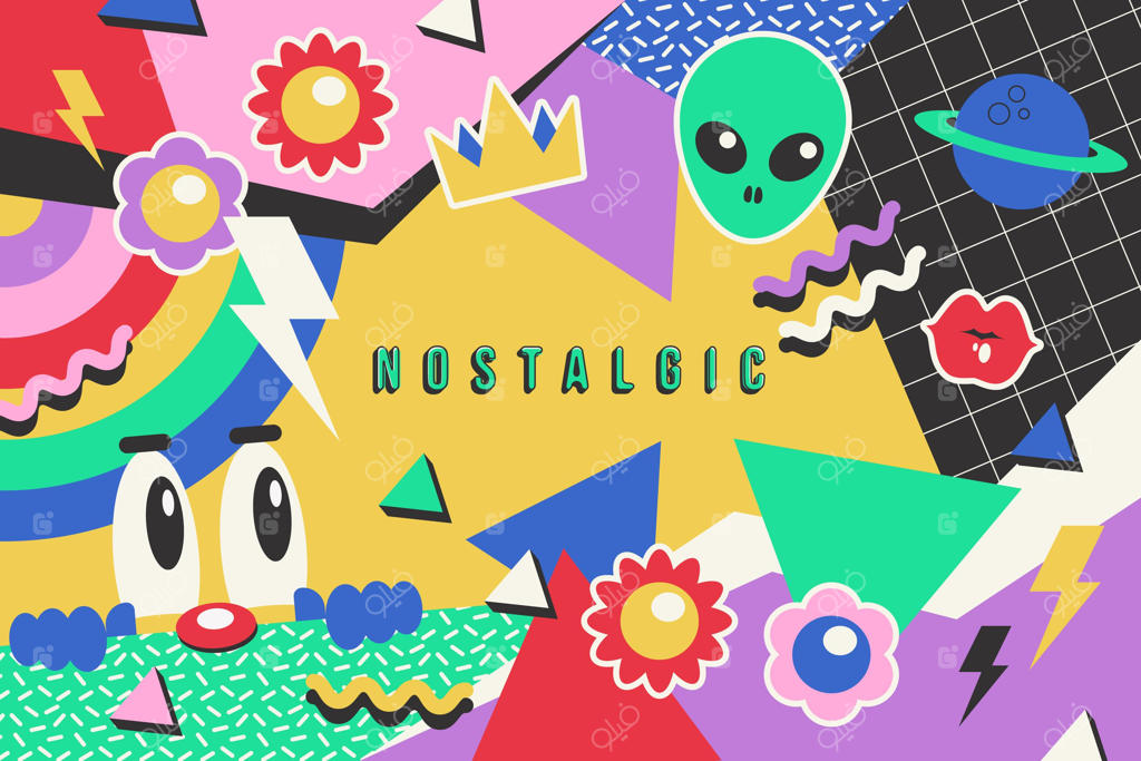 طراحی دستی با پس‌زمینه دهه ۹۰ میلادی