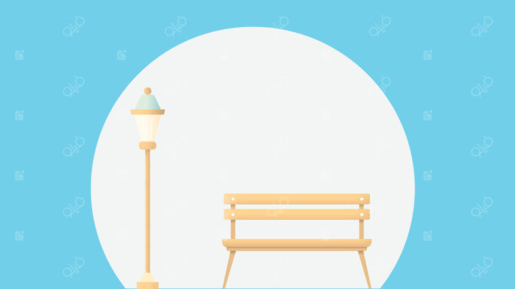 تصویر مسطح نیمکت باغ و تیر چراغ برق