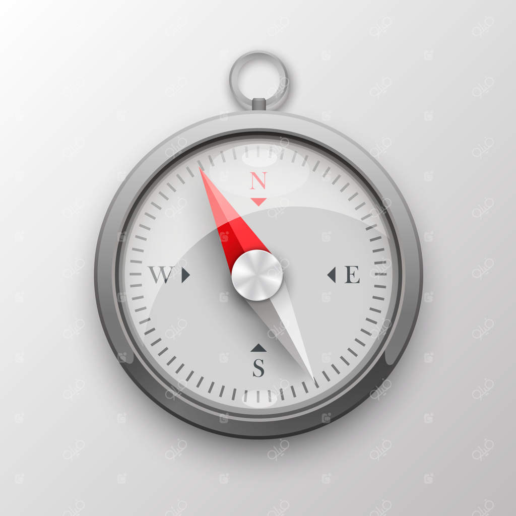 قطب‌نمای سه‌بعدی بر روی پس‌زمینه سفید. تصویر وکتور