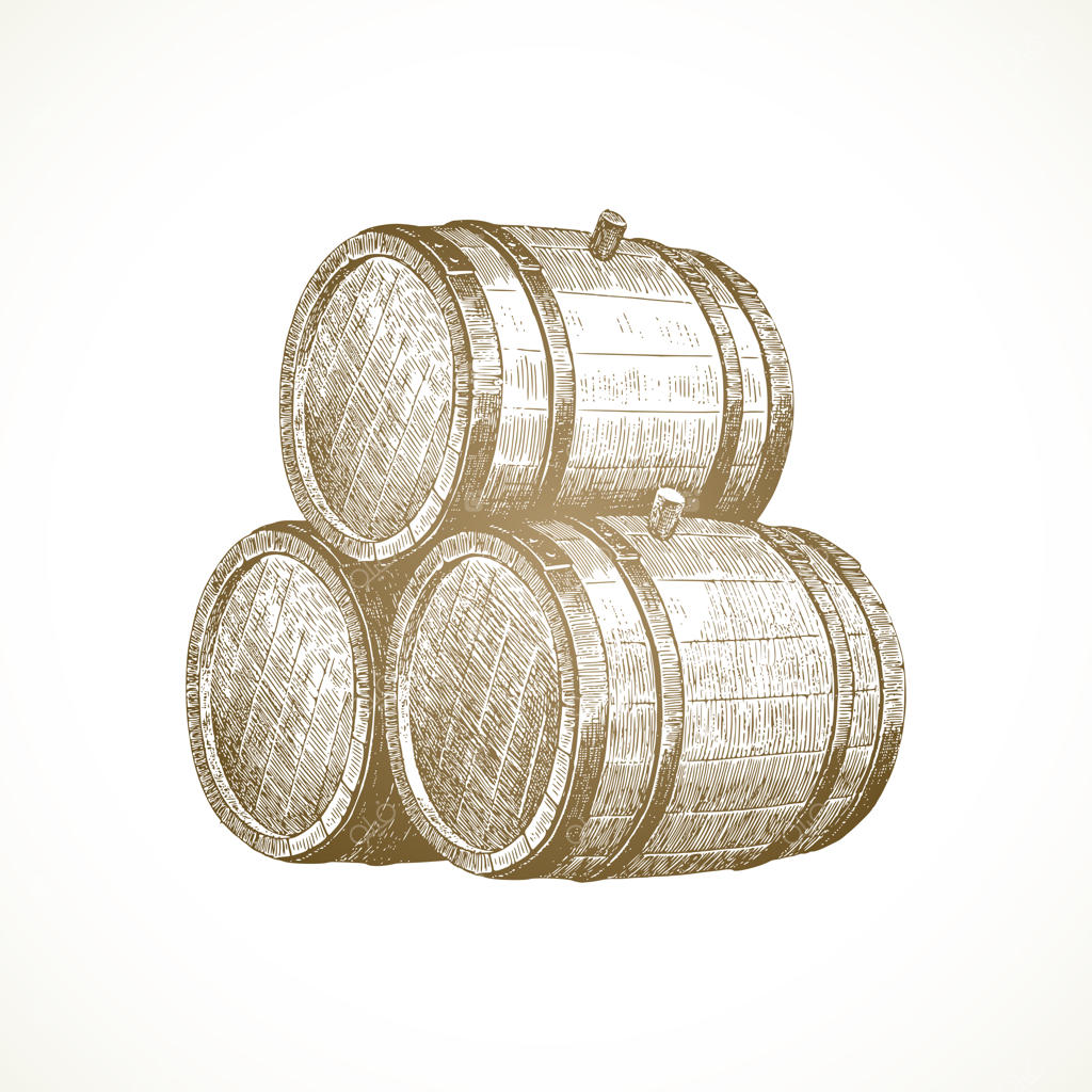 تصویرسازی دستی - بشکه‌های چوبی.