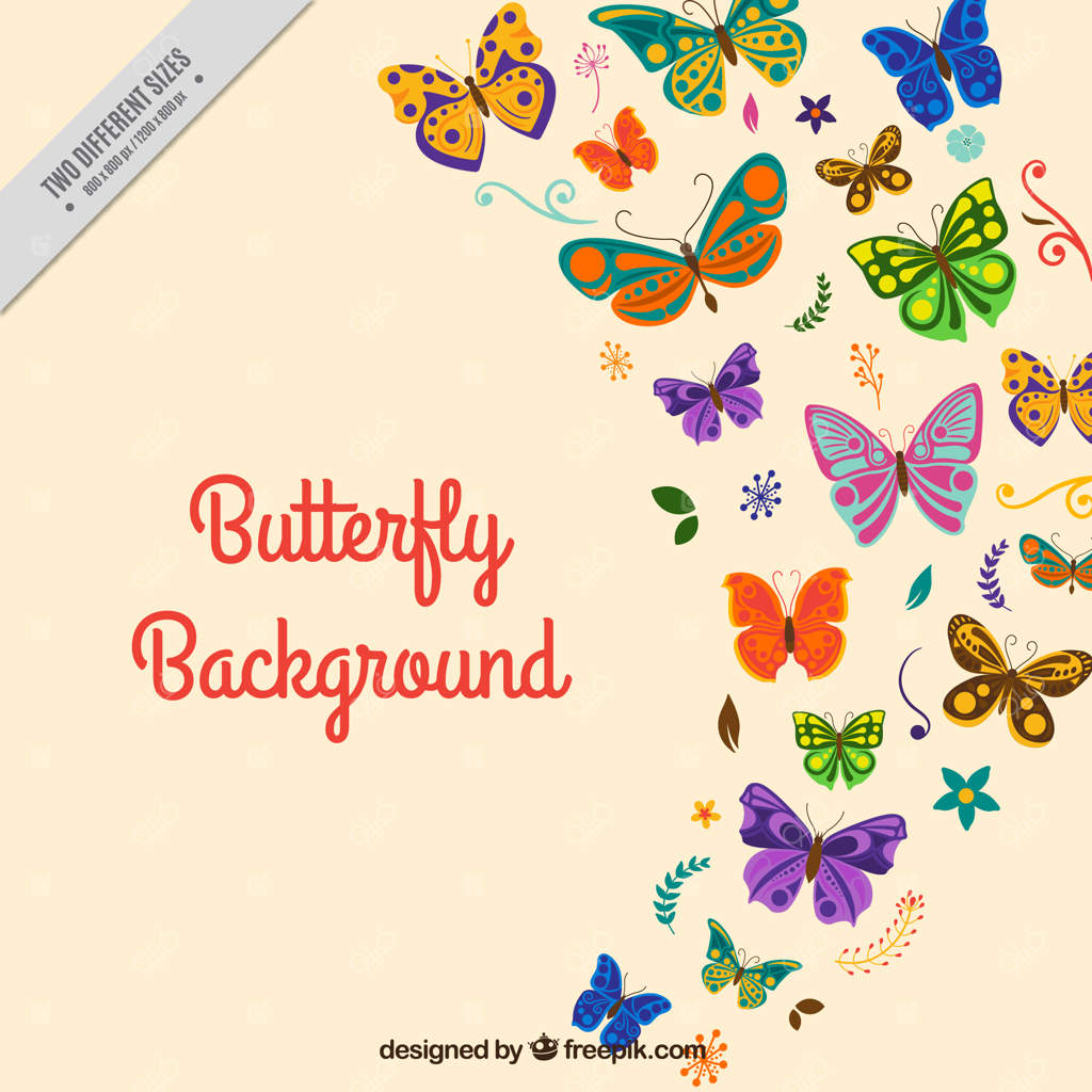 پس‌زمینه زیبا با پروانه‌های رنگارنگ در حال پرواز