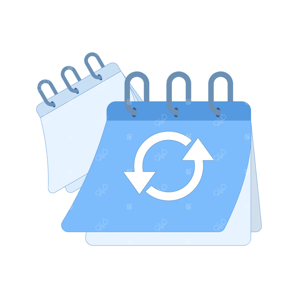 تقویم با فلش‌های چرخان: نماد برنامه‌ریزی مجدد، تغییر تاریخ، رویدادهای تکراری، یا مدیریت زمان. مفاهیم کسب‌وکار، بهره‌وری و برنامه‌ریزی. تصویرسازی ساده.