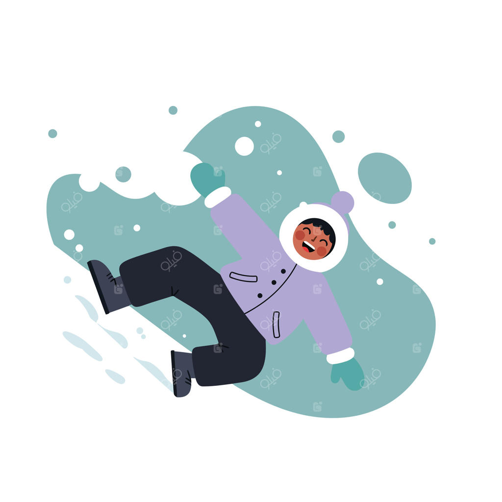 سُر خوردن شادمانه کودک روی برف با کاپشن و دستکش زمستانی