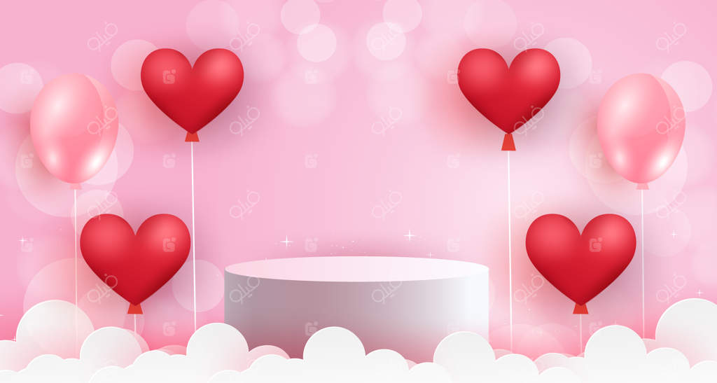 سکوی روز ولنتاین با بادکنک‌های قلبی‌شکل