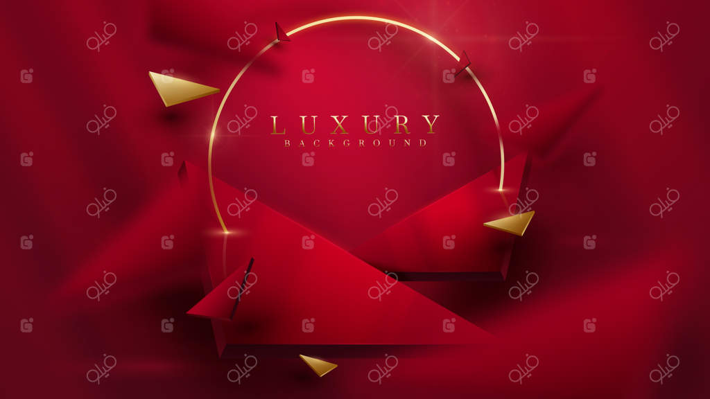 عنصر مثلث سه‌بعدی با خطوط منحنی طلایی و نور درخشان همراه با تزئین افکت محو