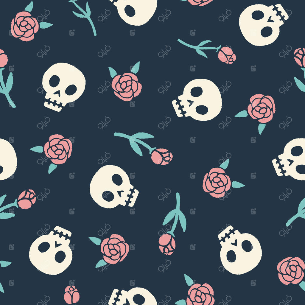 طرح بدون درز جمجمه‌ها و گل‌های رز