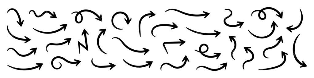 مجموعه‌ فلش‌های دستی کشیده شده. مجموعه فلش‌های ساده روی زمینه سفید. آیکون‌های نشان فلش. مجموعه‌ای از نشانه‌گرها. تصویر وکتور.