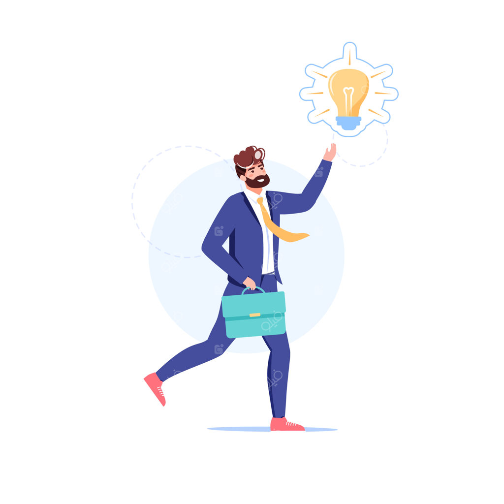 کاراکتر تجاری کارتونی با طراحی تخت در حال ارائه ایده جدید