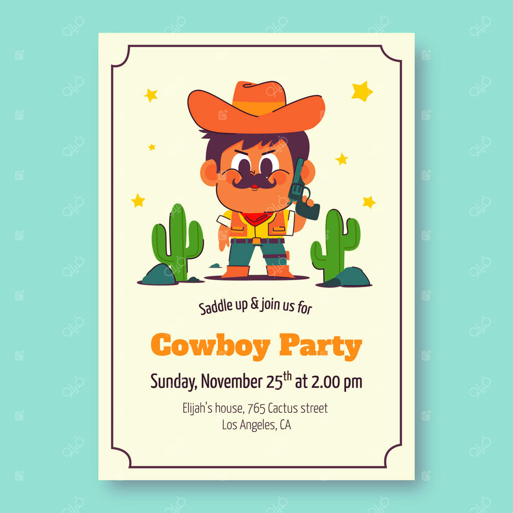 قالب دعوتنامه‌ به مهمانی گاوچرانی با طراحی تخت