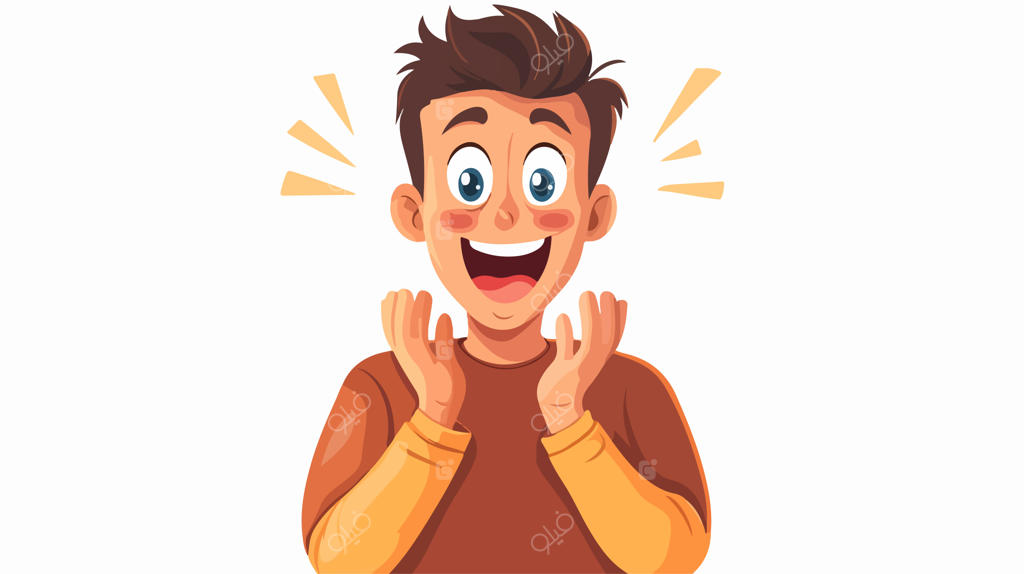 مرد کارتونی خوشحال و شگفت‌زده با سبک رنگ تخت