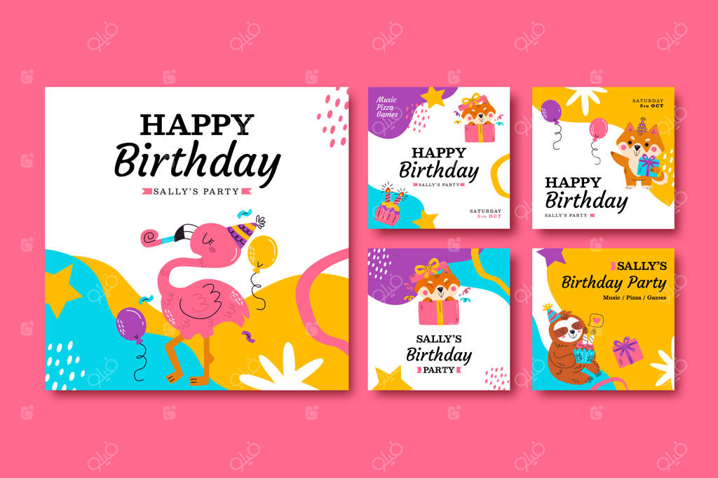 مجموعه پست‌ اینستاگرامی برای جشن تولد کودکان با تم حیوانات