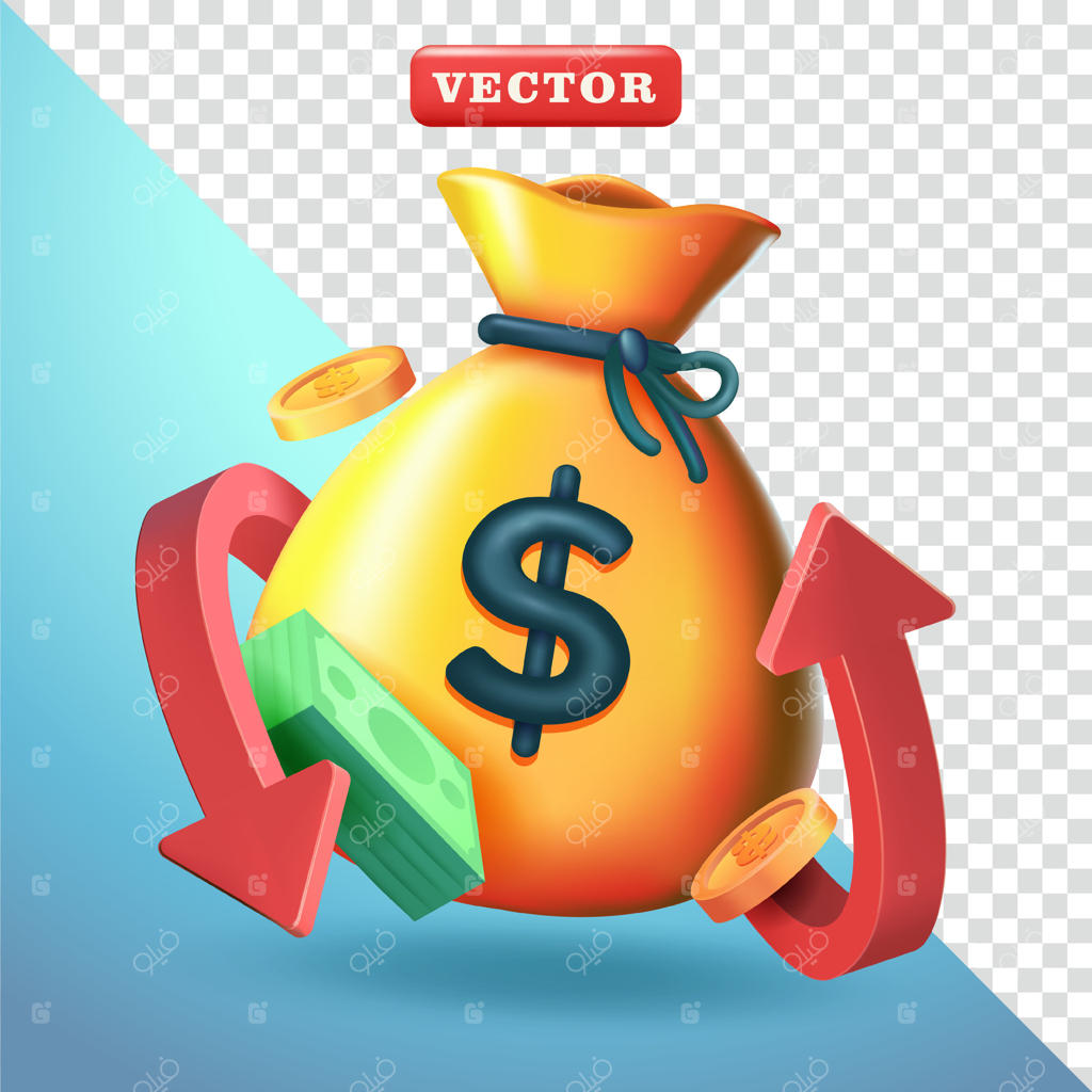 پول با فلش بازگشت، سه‌بعدی. مناسب برای کسب‌وکار، امور مالی و عناصر طراحی