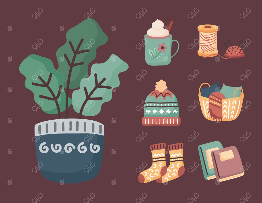 تصویرسازی صندلی طرح سبد در فضای دنج خانه با تم زمستانی