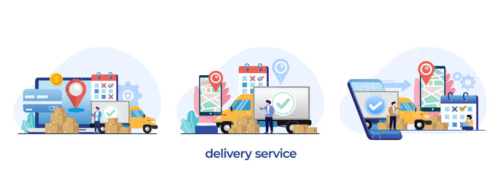 مفهوم خدمات تحویل: اپلیکیشن آنلاین ارسال جهانی و سریع بسته‌های خرید - تصویرسازی فلت وکتوری