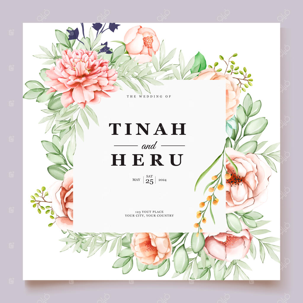 قالب کارت عروسی با طرح آبرنگ گل صد تومانی زیبا در حال شکوفایی