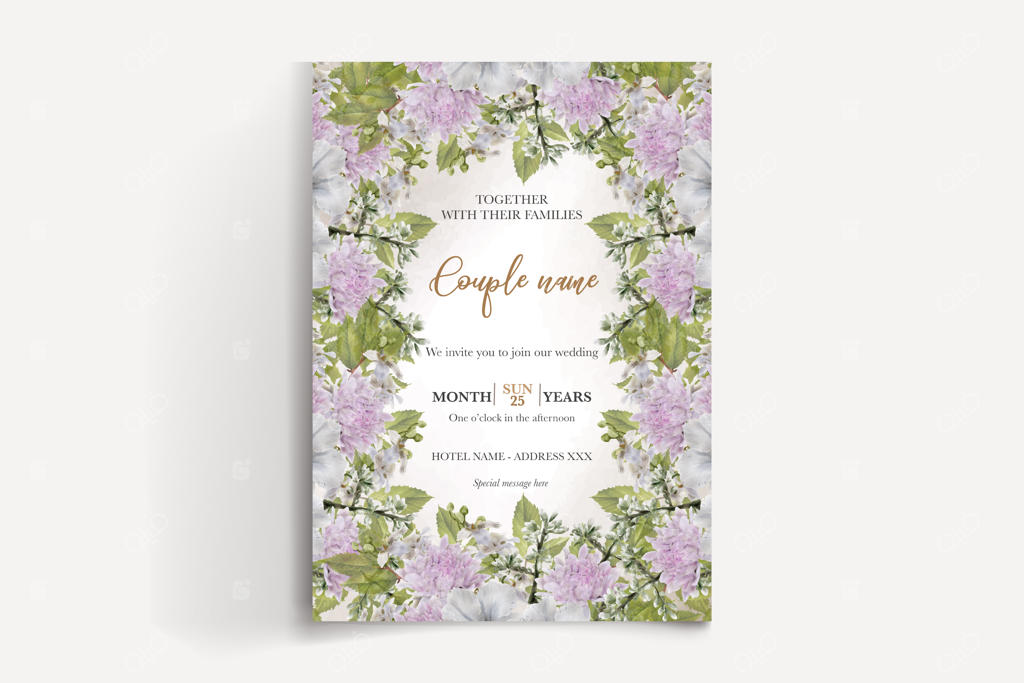 قالب دعوت‌نامه گلدار برای جشن عروسی