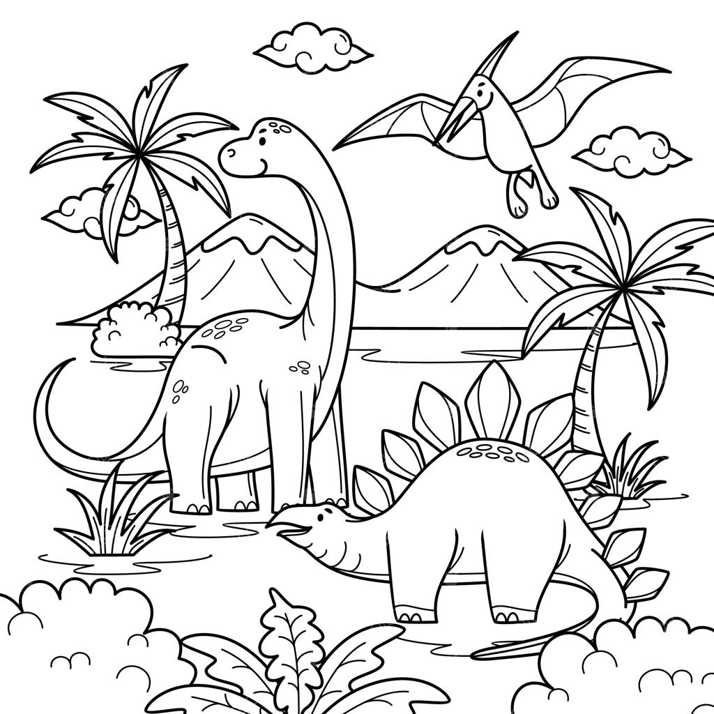 تصویرسازی دستی دایناسور برای کتاب رنگ‌آمیزی