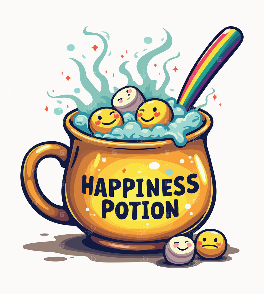 نقاشی کارتونی دیگ شادی با رنگین‌کمان