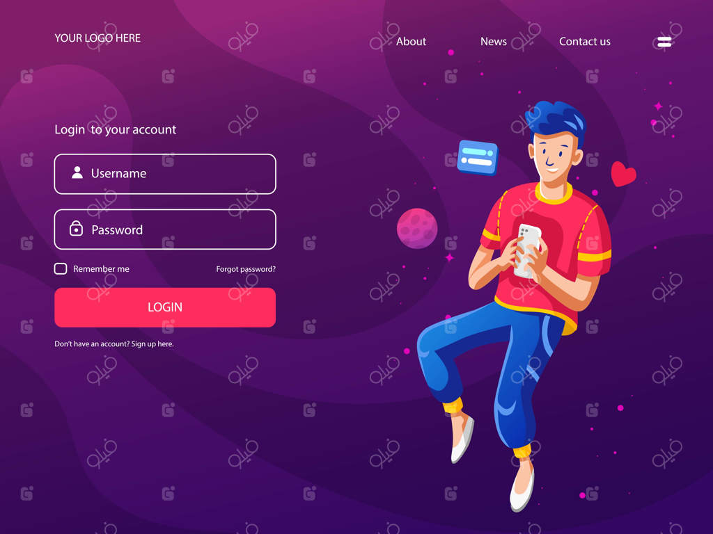 صفحه فرود برای نسل هزاره با پس‌زمینه بنفش مدرن و آینده‌نگر.