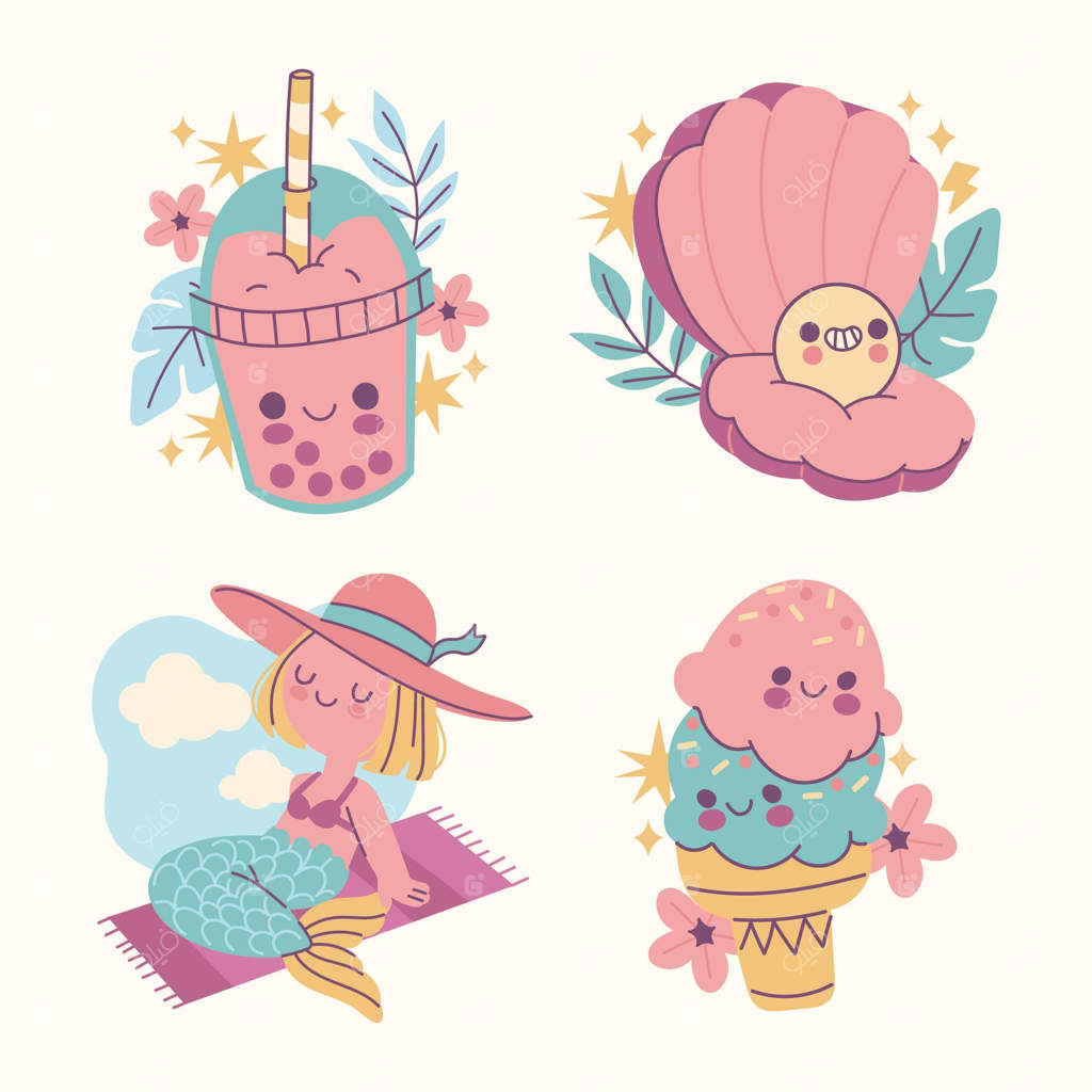 مجموعه برچسب‌های کارتونی تابستانی