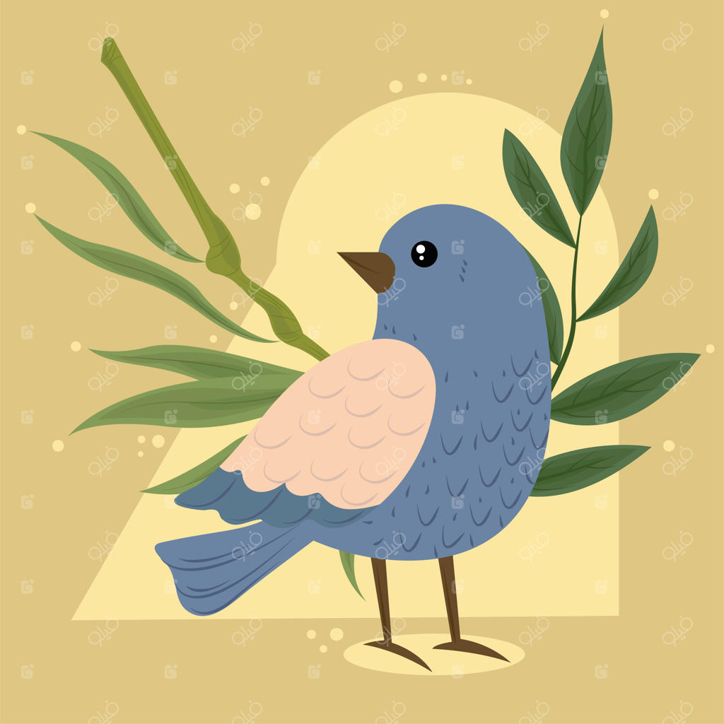 پرنده و برگ‌های سبز