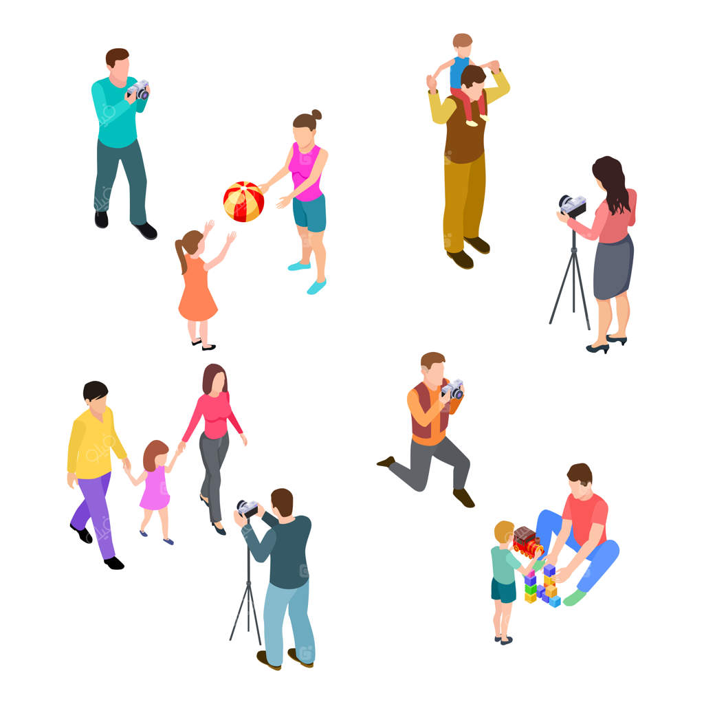 والدین و کودکان در استودیو عکاسی حرفه‌ای