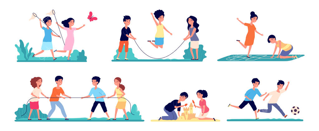 بازی‌های بیرونی برای کودکان: فعالیت‌های سرگرم‌کننده در طبیعت، لی‌لی، دختر کارتونی با پروانه‌بازی در زمین‌بازی - مجموعه‌ای جذاب از بازی‌ها