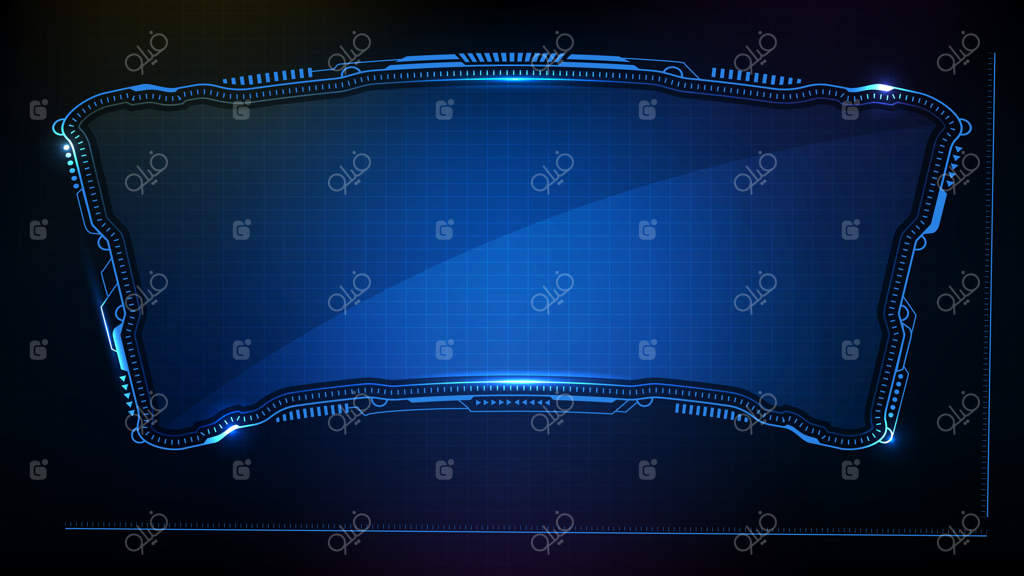 پس‌زمینه آینده‌نگر و انتزاعی: قاب فناوری درخشان آبی در سبک علمی تخیلی و رابط کاربری هاد