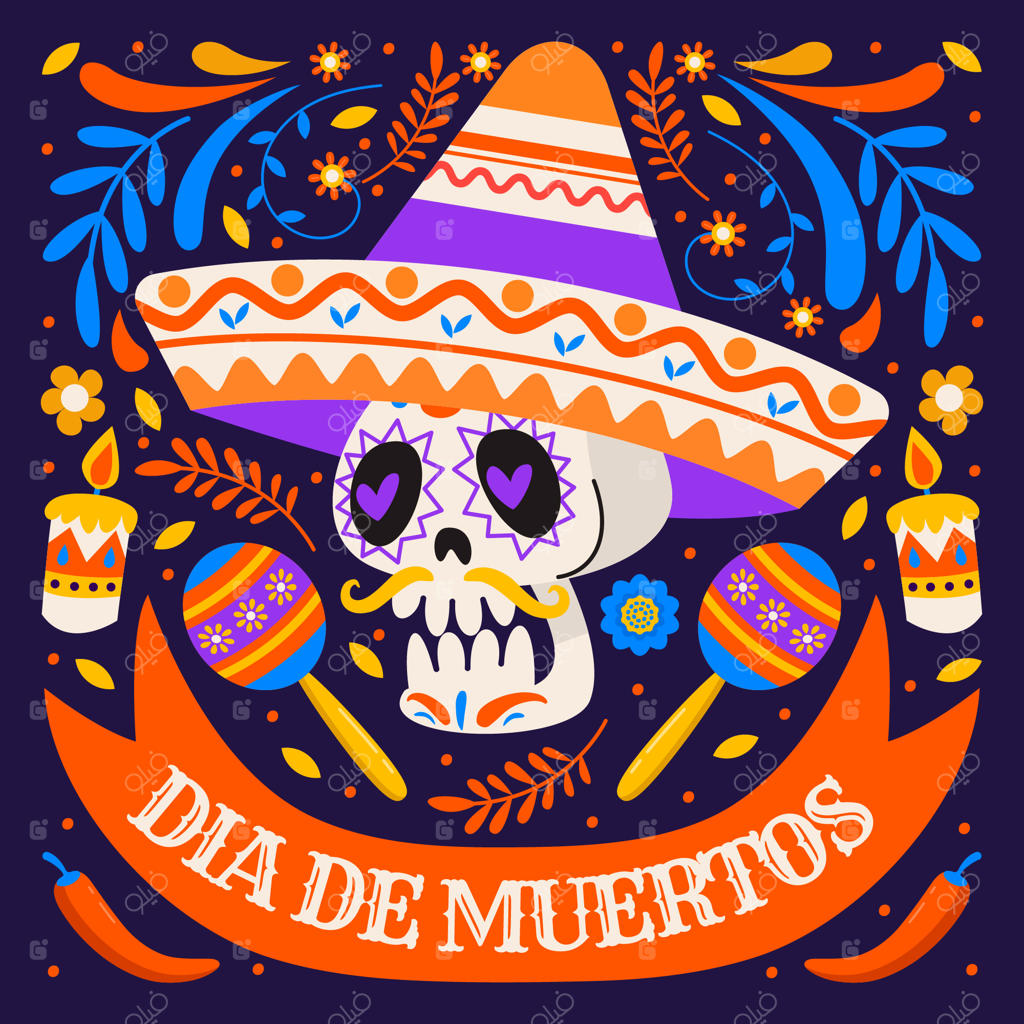 تصویرسازی جشن روز مردگان به سبک فلت