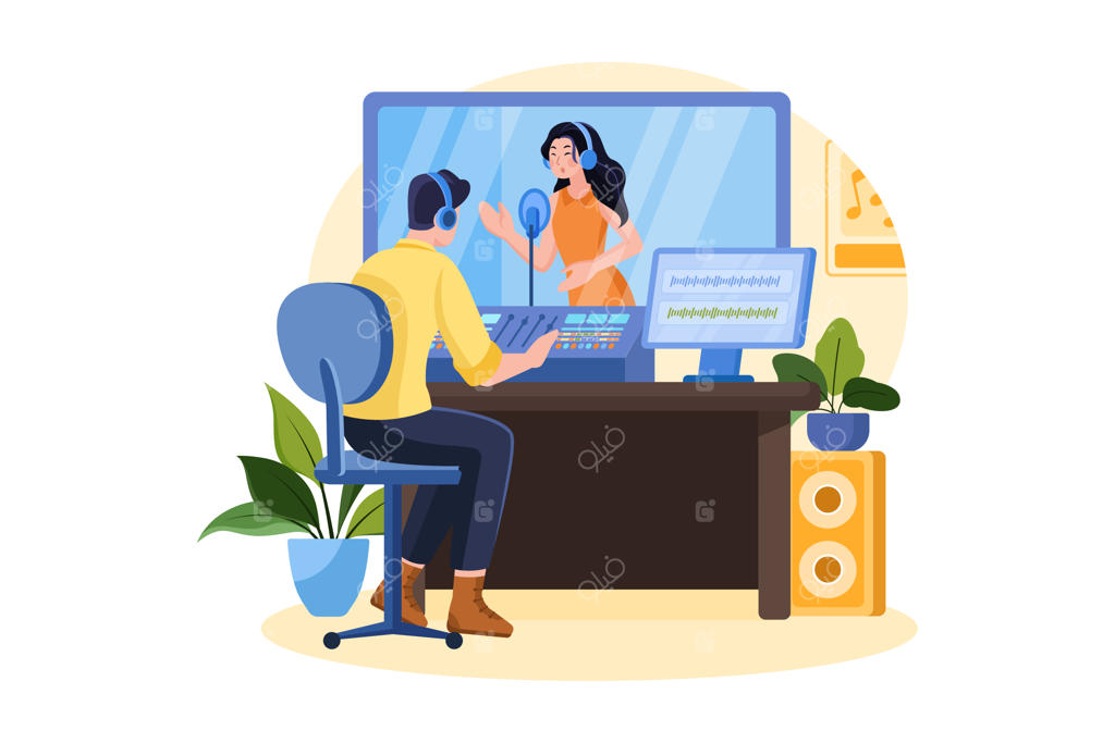 طرح مفهومی تصویرسازی تهیه‌کننده موسیقی بر روی زمینه سفید